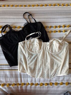 Lace Longline Bustier Camisole — Black & White